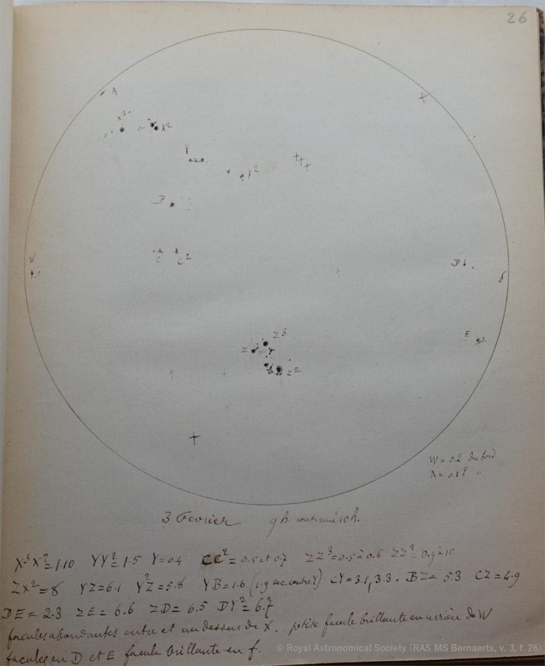 A Belgian Sunspot Drawing Showing Solar Surface on 3 February 1872